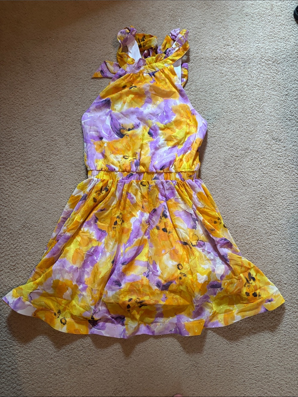 Versona A Love Story L Large NWT Yellow & Purple Floral Halter Dress